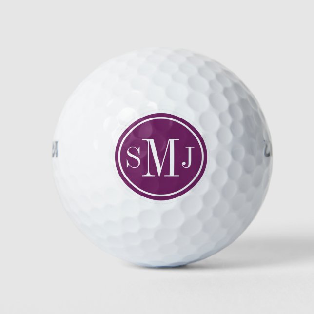 Personalised Monogram and Magenta Purple Frame Golf Balls (Front)