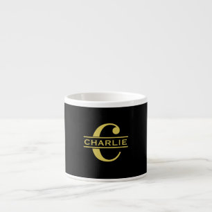 Personalised Monogram And Name Black And Gold Espresso Cup