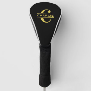 Personalised Monogram And Name Black And Gold Golf Head Cover