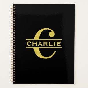 Personalised Monogram And Name Black And Gold Planner