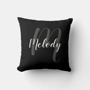 Personalised Monogram and Name Black and White Cushion