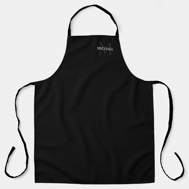 Personalised Monogram and Name Black Apron (Front)