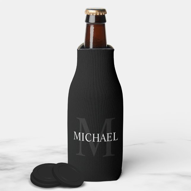 Personalised Monogram and Name Black Bottle Cooler (Creator Uploaded)