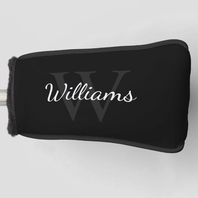 Personalised Monogram and Name Black Golf Head Cover (Front)