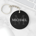 Personalised Monogram and Name Black Key Ring<br><div class="desc">Personalised Monogram and Name Gift
features personalised name in white and monogram in grey as background,  in classic serif font style,  
on black background.

Perfect as holiday gift,  family reunion favours,  thank you gift for groomsmen and gift for any special occasions.</div>
