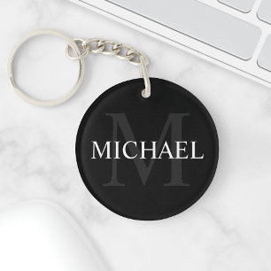 Personalised Monogram and Name Black Key Ring