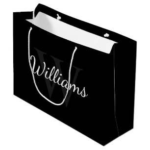 Personalised Monogram and Name Black Large Gift Bag
