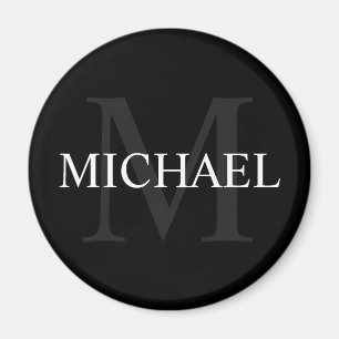 Personalised Monogram and Name Black Magnet