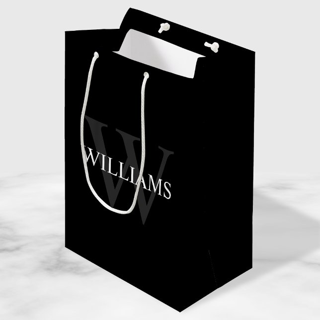 Personalised Monogram and Name Black Medium Gift Bag (Creator Uploaded)