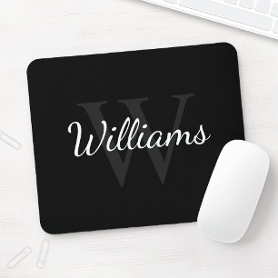 Personalised Monogram and Name Black Mouse Pad