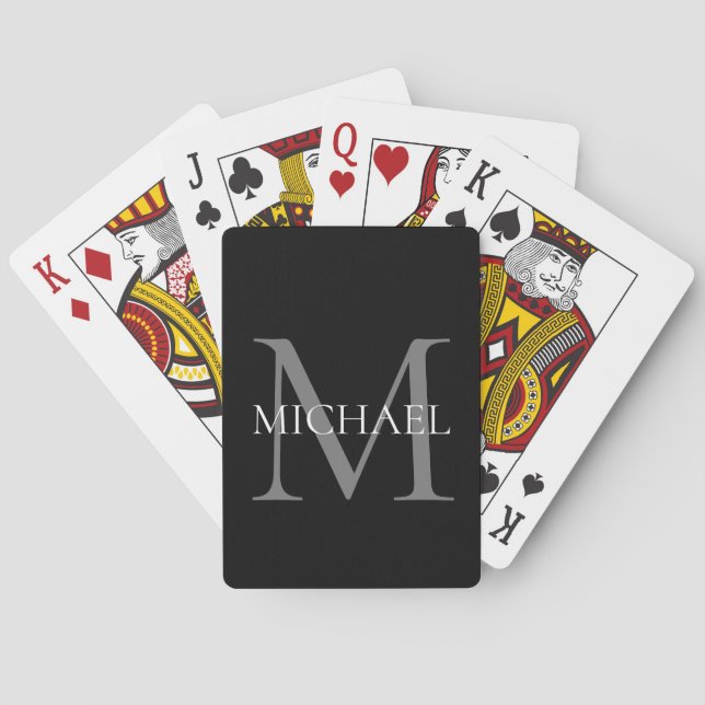 Personalised Monogram and Name Black Playing Cards (Back)