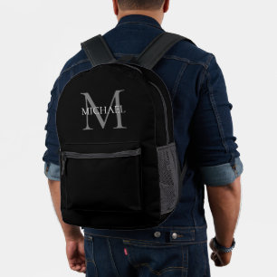 Personalised Monogram and Name Black Printed Backpack