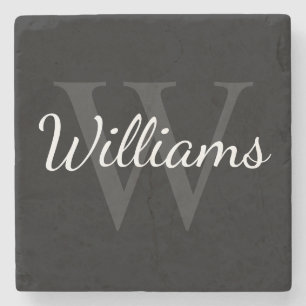 Personalised Monogram and Name Black Stone Coaster