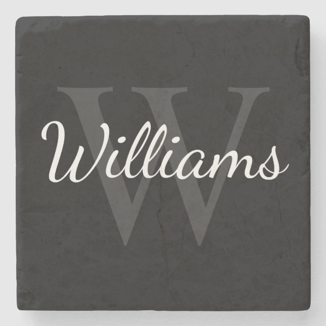 Personalised Monogram and Name Black Stone Coaster (Front)
