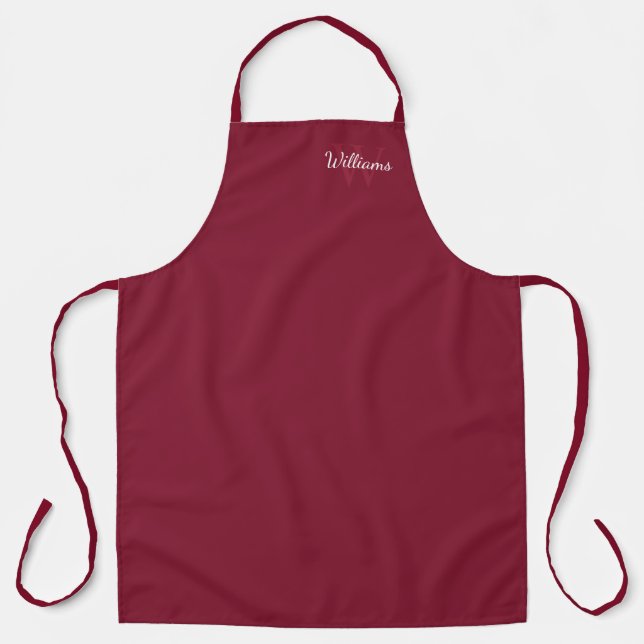 Personalised Monogram and Name Burgundy Red Apron (Front)