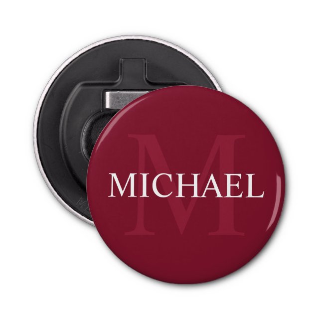 Personalised Monogram and Name Burgundy Red Bottle Opener (Front)