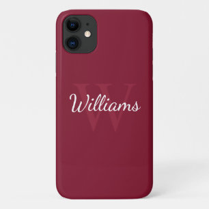 Personalised Monogram and Name Burgundy Red Case-Mate iPhone Case