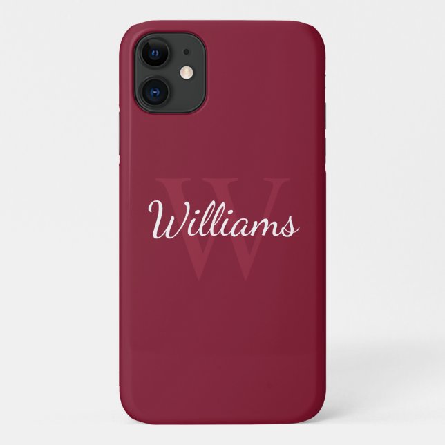 Personalised Monogram and Name Burgundy Red Case-Mate iPhone Case (Back)