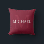 Personalised Monogram and Name Burgundy Red Cushion<br><div class="desc">Personalised Monogram and Name Gift
features personalised name in white and monogram in light burgundy red as background,  in classic serif font style,  
on burgundy red background.

Perfect as holiday gift,  family reunion favours,  housewarming gift and gift for any special occasions.</div>
