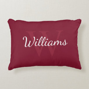 Personalised Monogram and Name Burgundy Red Decorative Cushion