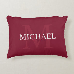 Personalised Monogram and Name Burgundy Red Decorative Cushion