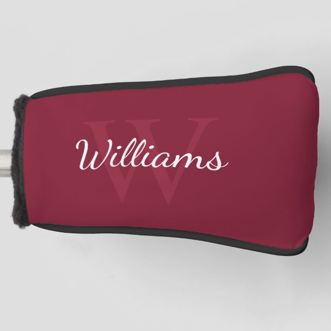 Personalised Monogram and Name Burgundy Red Golf Head Cover (Front)
