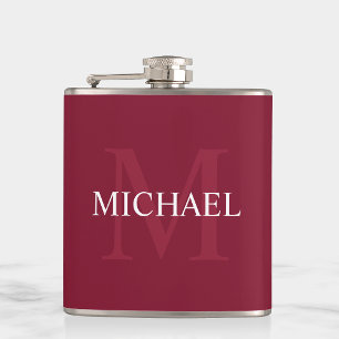 Personalised Monogram and Name Burgundy Red Hip Flask