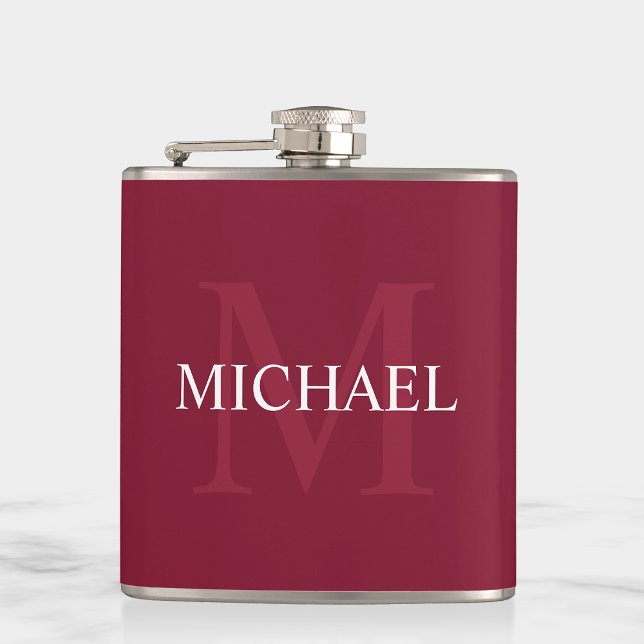Personalised Monogram and Name Burgundy Red Hip Flask (Creator Uploaded)