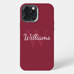 Personalised Monogram and Name Burgundy Red iPhone 13 Pro Max Case