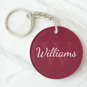 Personalised Monogram and Name Burgundy Red Key Ring