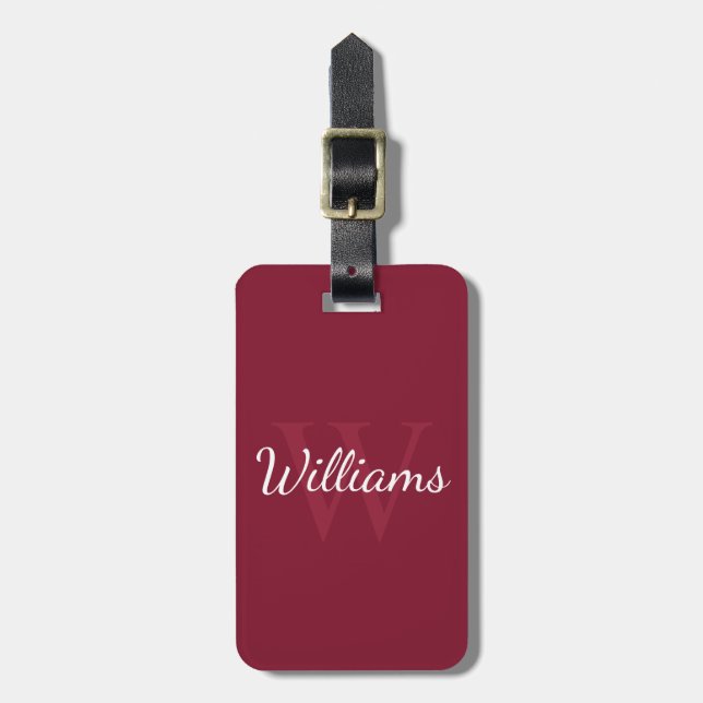 Personalised Monogram and Name Burgundy Red Luggage Tag (Front Vertical)
