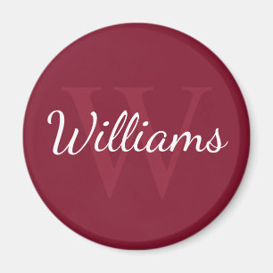 Personalised Monogram and Name Burgundy Red Magnet