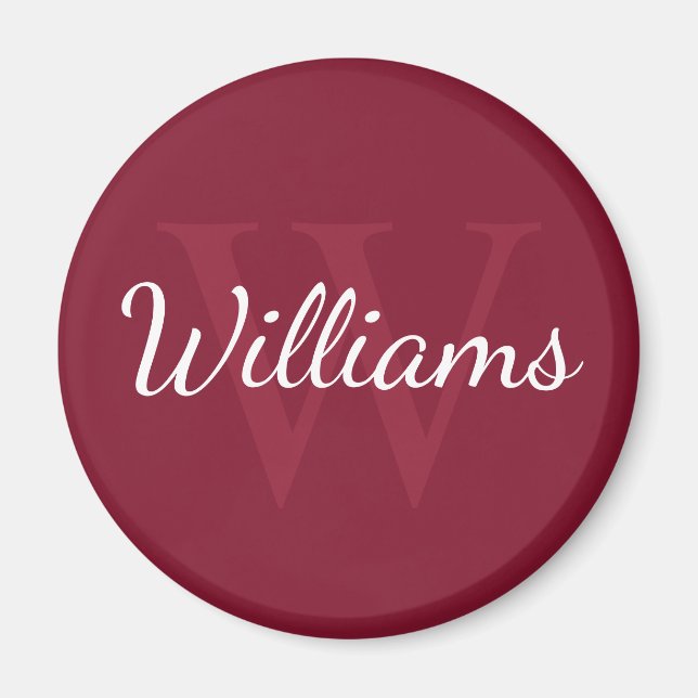 Personalised Monogram and Name Burgundy Red Magnet (Front)