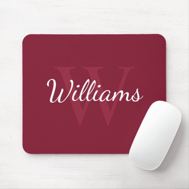 Personalised Monogram and Name Burgundy Red Mouse Pad (With Mouse)