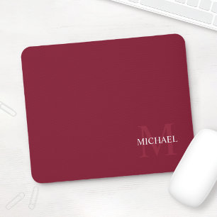 Personalised Monogram and Name Burgundy Red Mouse Pad