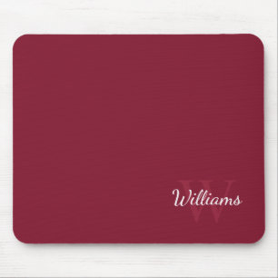 Personalised Monogram and Name Burgundy Red Mouse Pad
