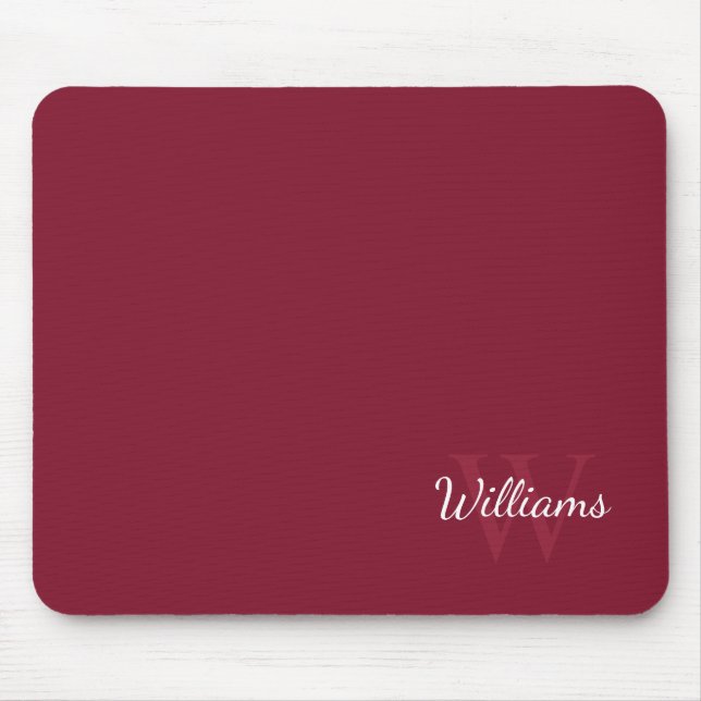 Personalised Monogram and Name Burgundy Red Mouse Pad (Front)