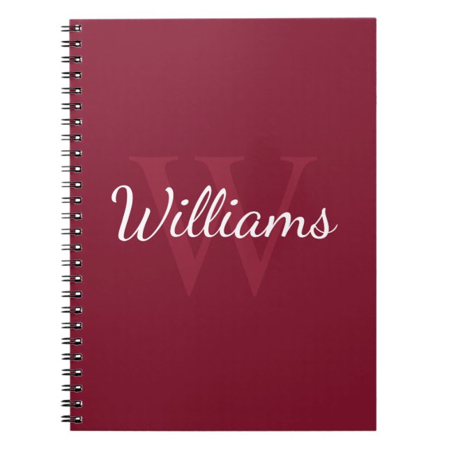 Personalised Monogram and Name Burgundy Red Notebook (Front)