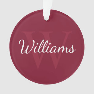Personalised Monogram and Name Burgundy Red Ornament