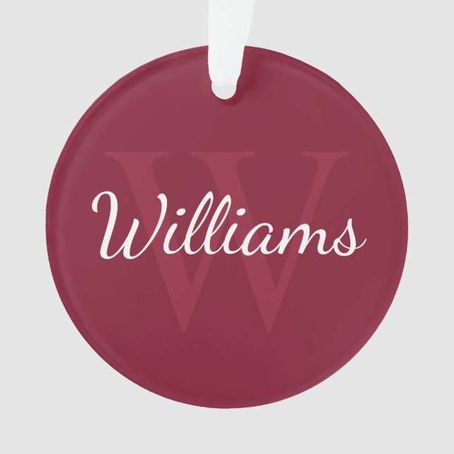 Personalised Monogram and Name Burgundy Red Ornament (Front)
