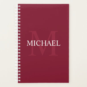 Personalised Monogram and Name Burgundy Red Planner