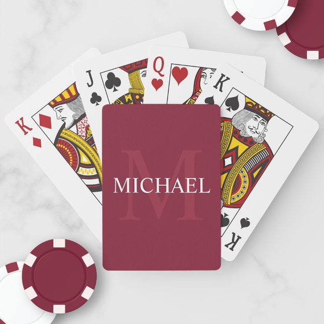 Personalised Monogram and Name Burgundy Red Playing Cards (Creator Uploaded)