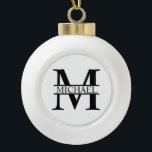 Personalised Monogram and Name Ceramic Ball Christmas Ornament<br><div class="desc">Personalised Monogram and Name Gifts
featuring personalised monogram in classic serif font style with box of name in the middle of monogram.

Perfect as home decors,  housewarming gifts,  holiday gifts for family,  newlyweds and more.</div>