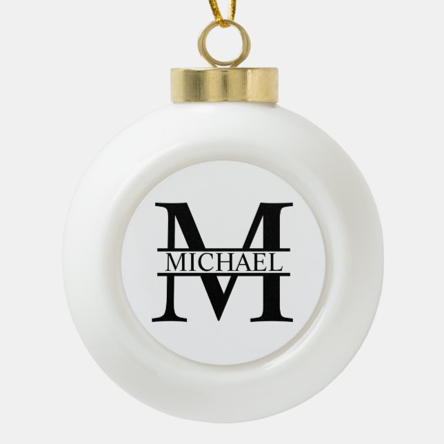 Personalised Monogram and Name Ceramic Ball Christmas Ornament (Front)