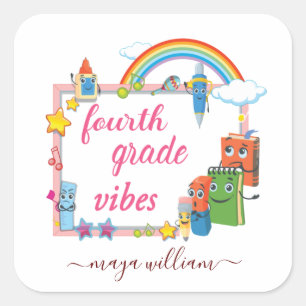 Personalised Monogram And Name Fourth Grade Vibes  Square Sticker