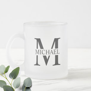 Personalised Monogram and Name Frosted Glass Coffee Mug