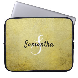 Personalised Monogram and Name Gold Foil Laptop Sleeve