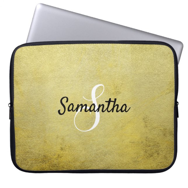 Personalised Monogram and Name Gold Foil  Laptop Sleeve (Front)