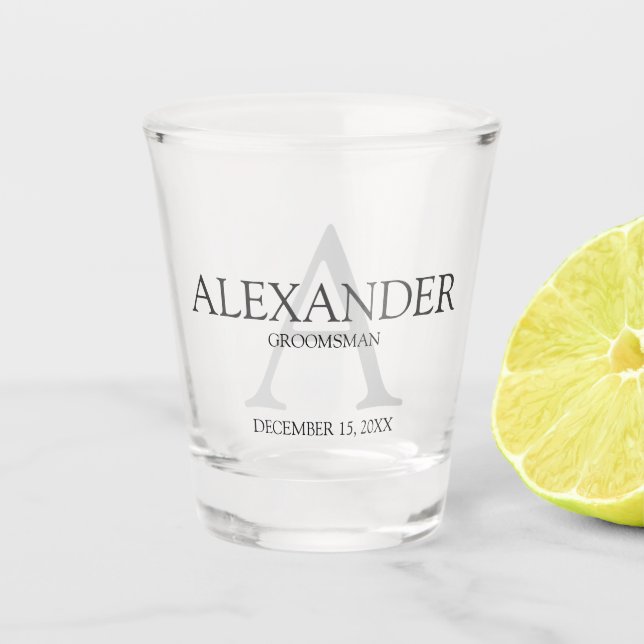 Personalised Monogram and Name Groomsman Shot Glass (Front)