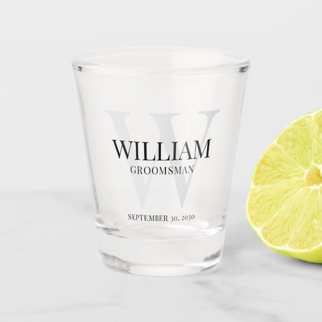Personalised Monogram and Name Groomsmen Shot Glass (Front)
